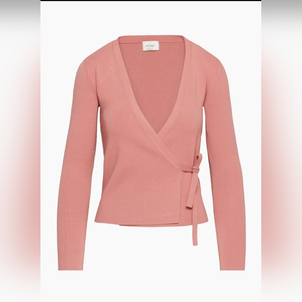 Aritzia Wilfred Vivian Wrap Stretch Sweater Cardigan Size 2XS conch pink - Picture 2 of 11